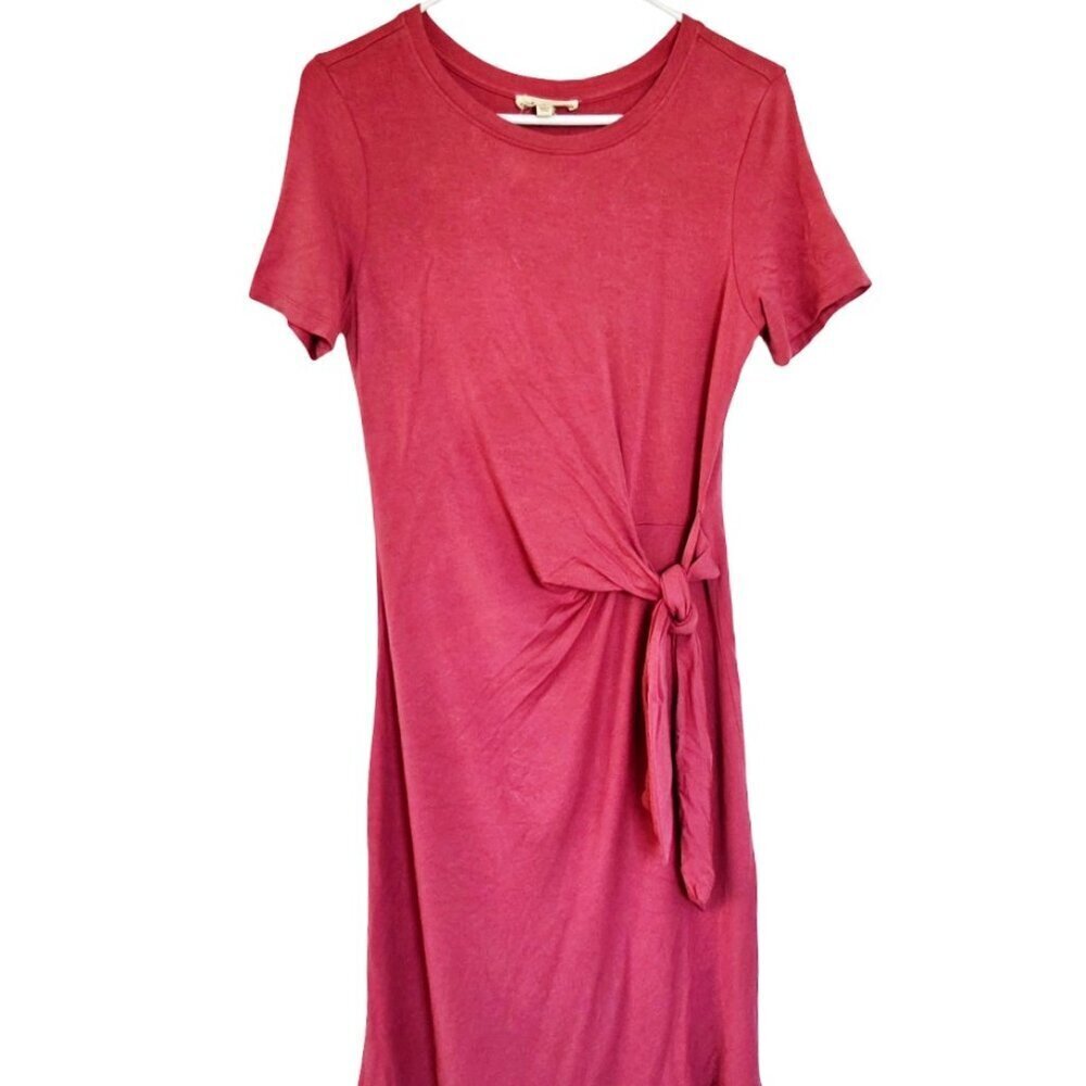 Indigo Thread Women's Pink Dress S Tie Front T-Shirt Dress Knee Length Boho